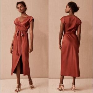 ANTHROPOLOGIE x BHLDN Louisa Satin Charmeuse Maxi Dress Terracotta {YY51}